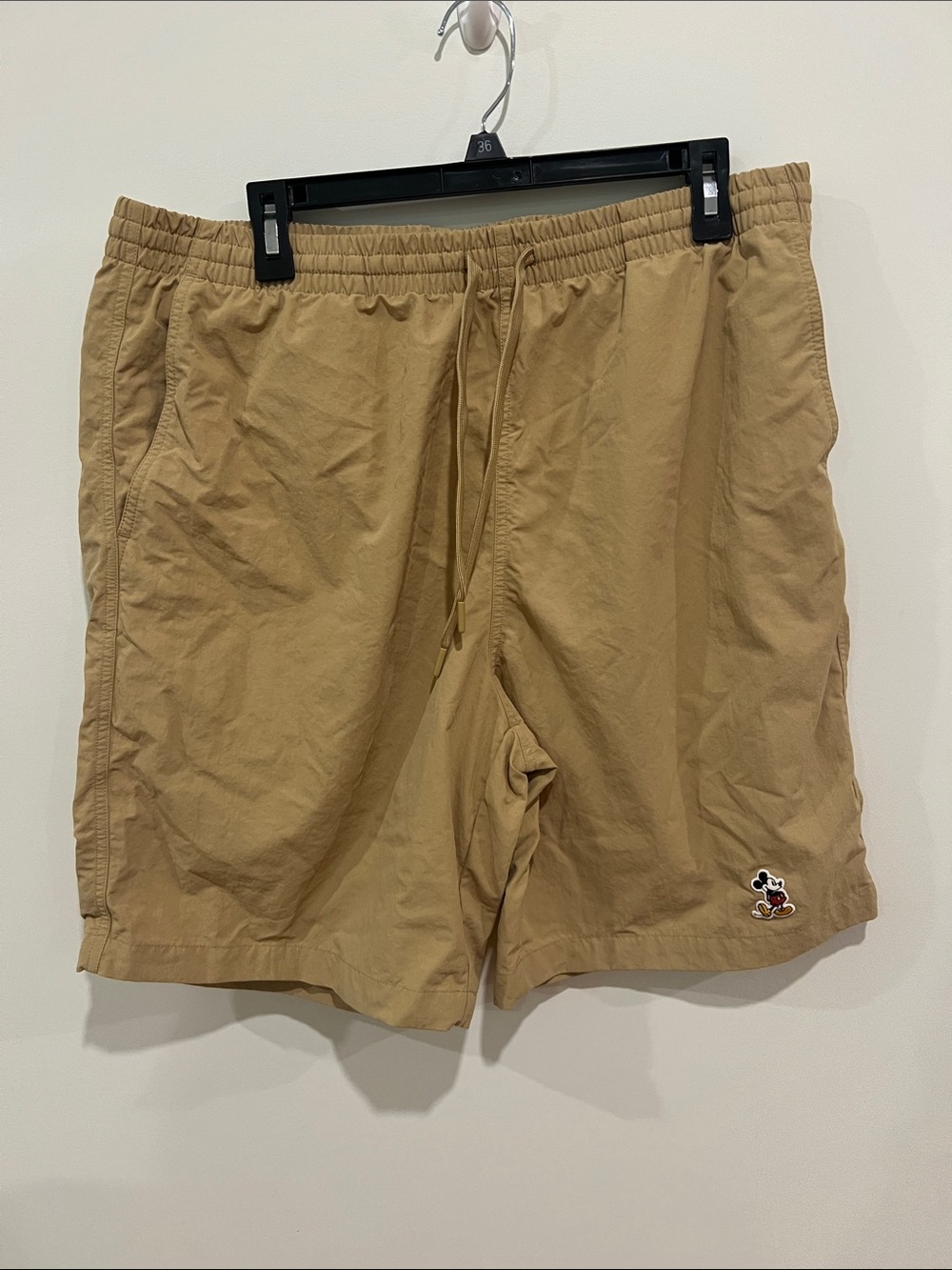 Disney Men's Tan Athletic Drawstring Shorts with Mickey Patch